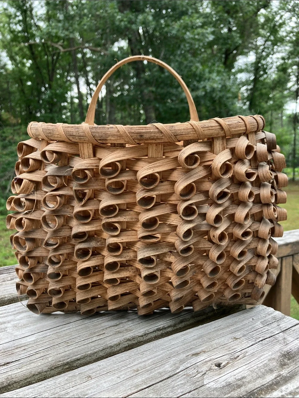 Mid 20th-Century Ash Splint Curly Weave Basket Porcupine Maine